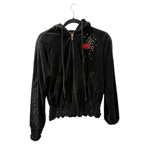 Ecko Red Vintage 90's Velvet Embroidered Rhinestone Zip Up Hoodie Size Medium - Picture 2 of 9